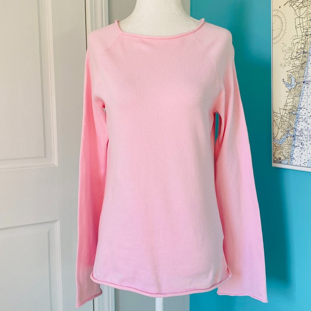 Pink Pineapple Lightweight Scoop/Roll Neck Tunic Sweater (size L)
